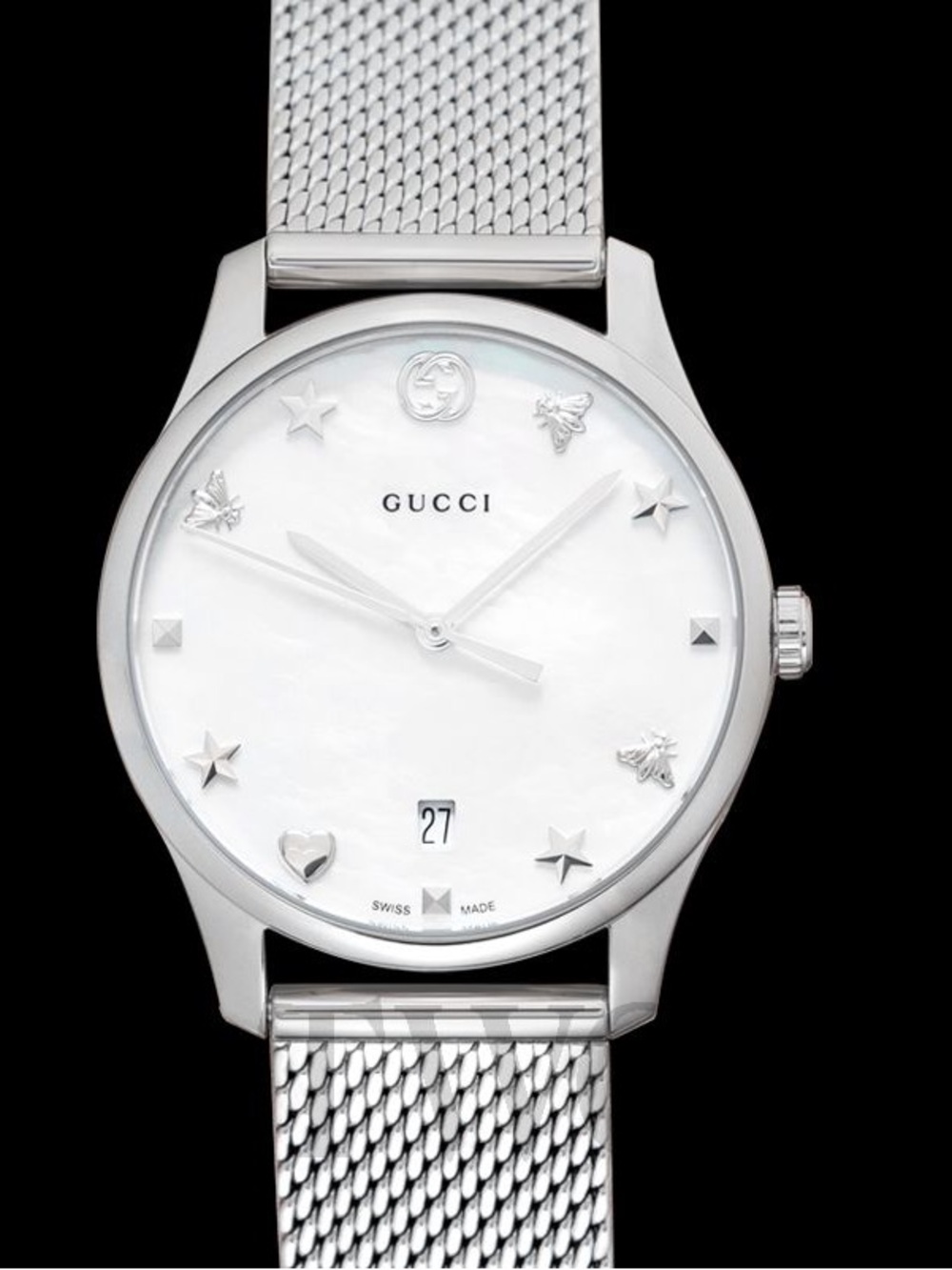 Gucci Silver Mesh Bracelet Watch with White Mother-of-Pearl Dial